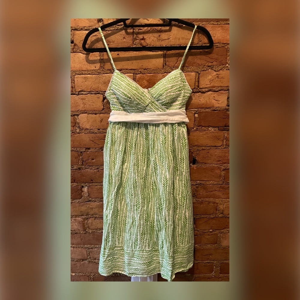 London Times Green & White Floral Midi Sleeveless Dress Sz US 4